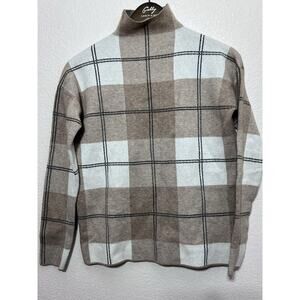 Rachael Zoe women plaid high neck sweater top size Small stretch Neutral Preppy